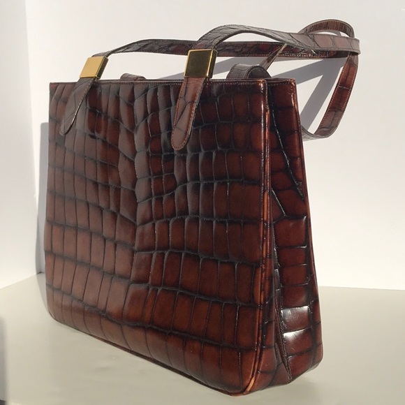 Antonio Scepi brown crocodile imprint leather tote - Picture 2 of 8